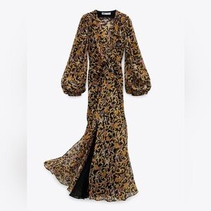 Zara maxi dress with side zipper and front waist knot